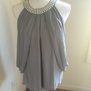 Sleeveless Grey Blouse With Pearls Size XL